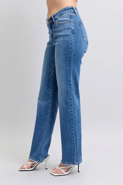 Hazel Blues® | Judy Blue High Waist V-Front Vintage Wash Straight Jeans