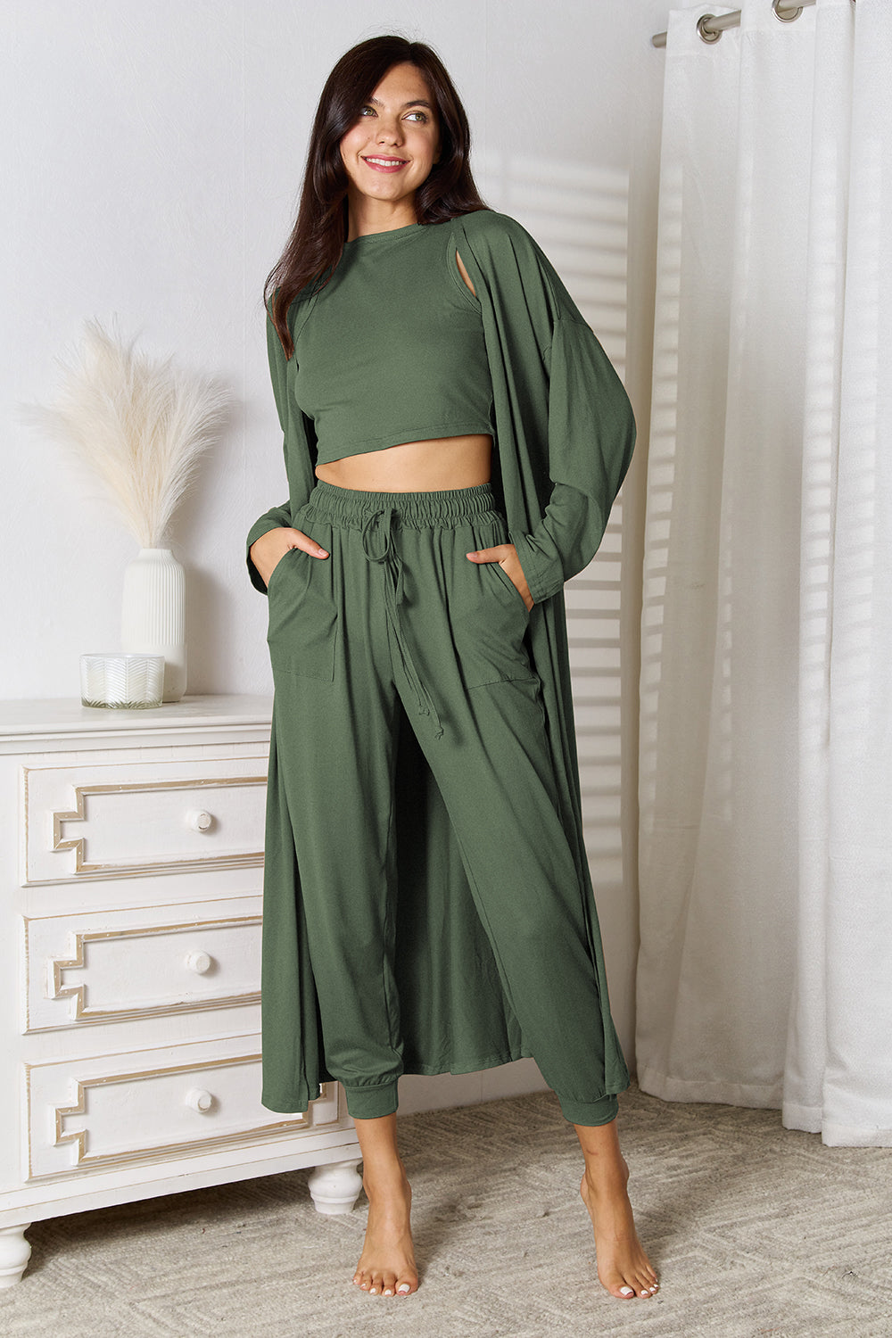Hazel Blues® |  Tank, Pants, and Cardigan Set with Pockets