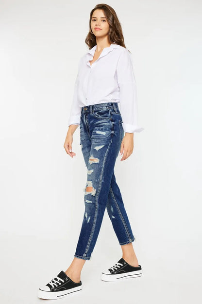 Hazel Blues® |  Kancan High Rise Distressed Mom Fit Jeans