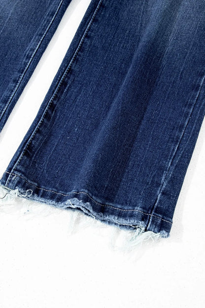 Hazel Blues® |  Mineral Wash Raw Hem High Waist Flared Jeans
