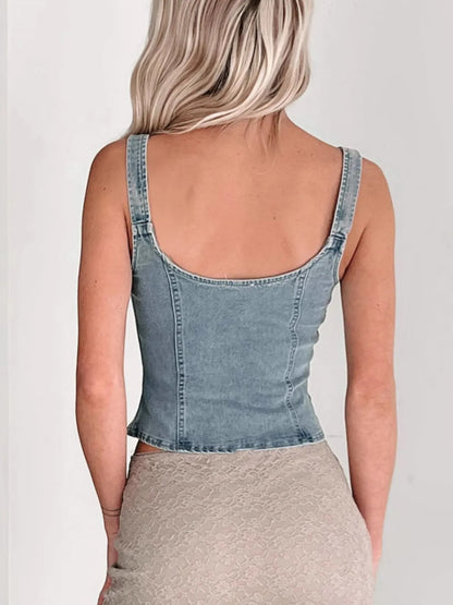 Hazel Blues® |  Fitted Denim Corset Tank Top with Front Zip