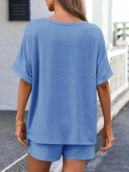 Hazel Blues® |  Round Neck T-Shirt and Drawstring Shorts Set