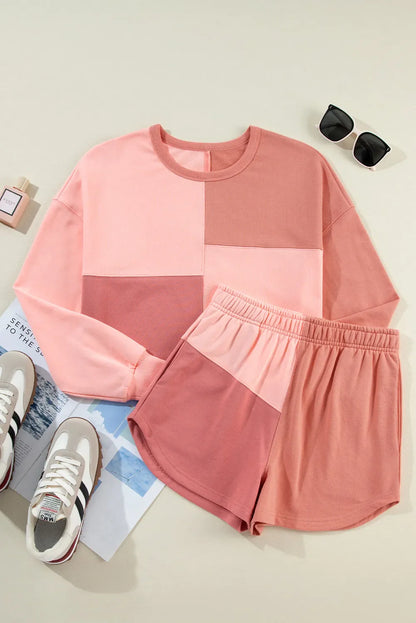 Hazel Blues® |  Color Block Round Neck Top and Shorts Set