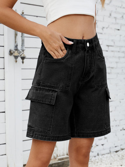 Hazel Blues® |  High Waist Denim Shorts with Cargo Pockets