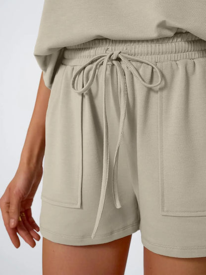 Hazel Blues® |  Round Neck Cap Sleeve Top and Shorts Set