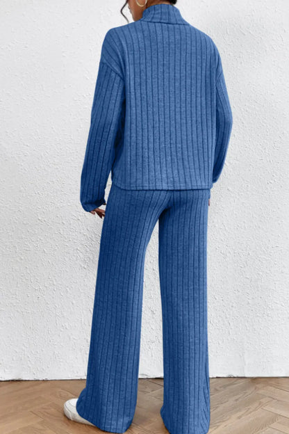 Hazel Blues® |  Mock Neck Dropped Shoulder Top and Pants Set