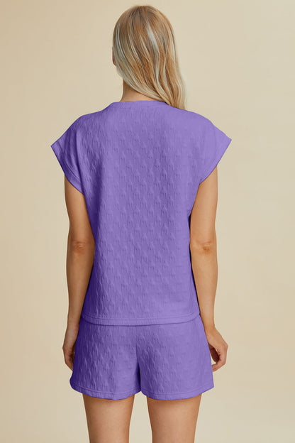 Hazel Blues® |  Double Take Pocketed Texture Round Neck Top and Shorts Set