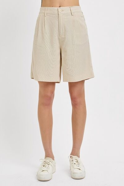 Hazel Blues® |  RISEN High Rise Pleated Front Shorts