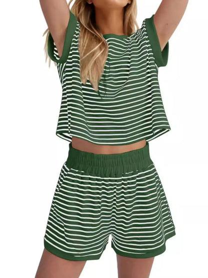 Hazel Blues® | Contrast Striped T-Shirt and Shorts Set