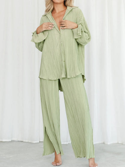 Hazel Blues® |  Button Up Long Sleeve Top and Pants Set