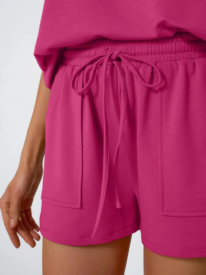 Hazel Blues® |  Round Neck Cap Sleeve Top and Shorts Set