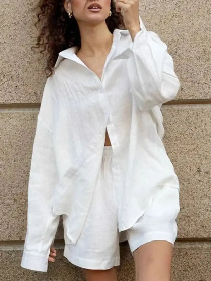 Hazel Blues® |  Button Up Long Sleeve Shirt and Shorts Set