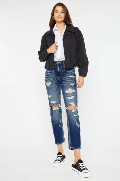 Hazel Blues® |  Kancan High Rise Distressed Mom Fit Jeans