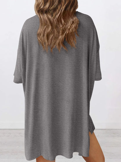 Hazel Blues® | Oversized Slit Round Neck Top and Shorts Lounge Set