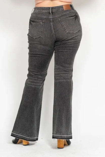 Hazel Blues® | Judy Blue Mid Rise Tummy Control Washed Gray Release Hem Flare Jeans