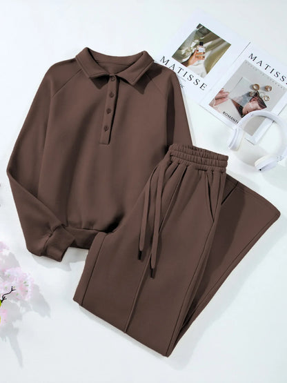 Hazel Blues® |  Collared Sweatshirt and High Waist Pants Active Set