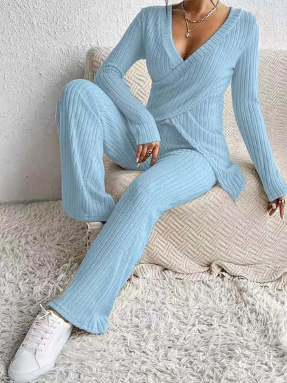 Hazel Blues® |  Surplice Long Sleeve Top and Pants Set