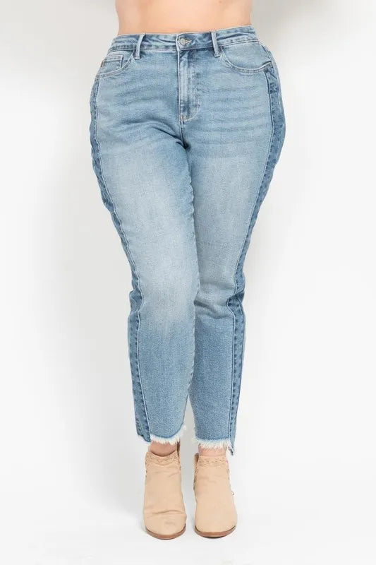 Hazel Blues® | Judy Blue Vintage Wash Side Panel Detail with Fray Hem Slim