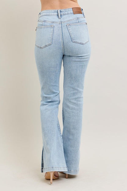Hazel Blues® | Judy Blue Tummy Control Vintage Wash Side Slit Slim Boot Jeans