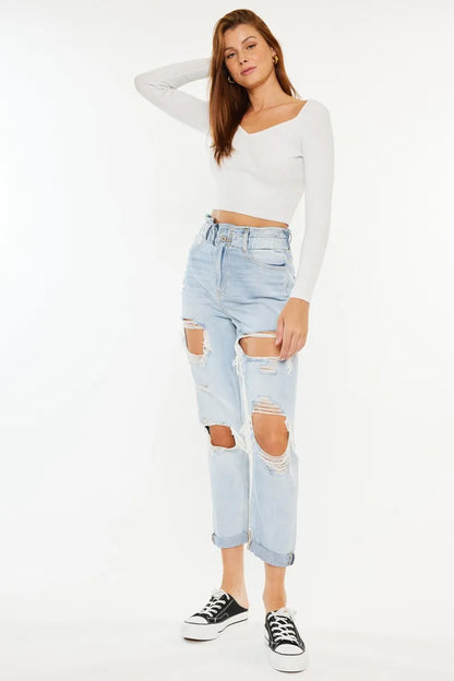 Hazel Blues® |  Kancan Open Pack Paperbag Mom Jeans