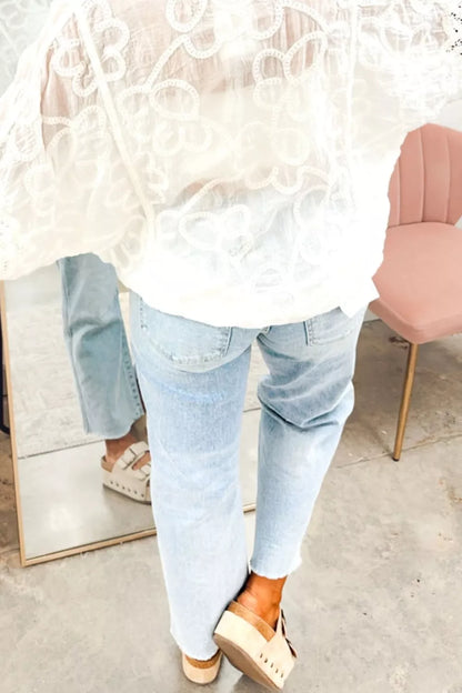 Hazel Blues® |  Light Wash Utility Pocket Straight Leg Jeans