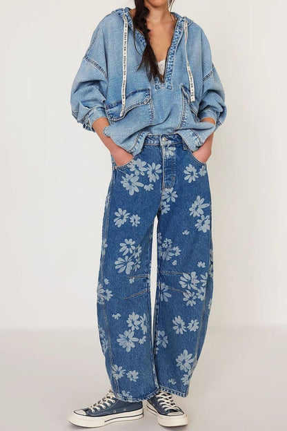 Hazel Blues® |  Flower Print Wide Leg Jeans