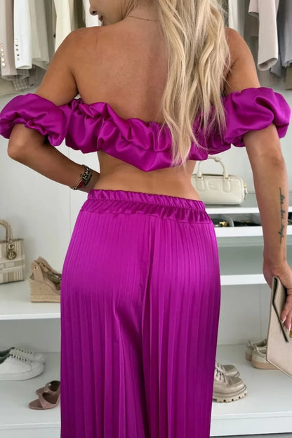 Hazel Blues® |  Off-Shoulder Top and Pleated Pants Set