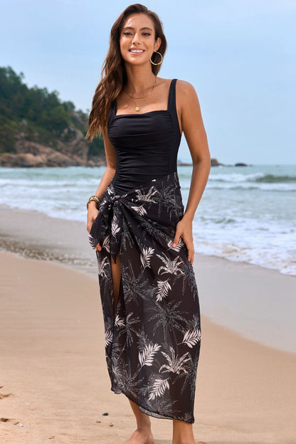 Hazel Blues® |  Square Neck Printed One-Piece Swimwear and Cover Up Swim Set
