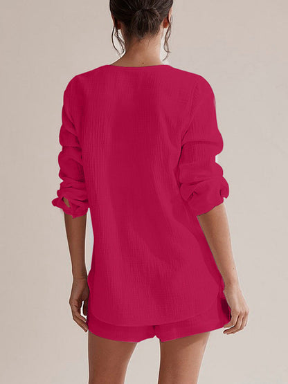 Hazel Blues® |  Notched Long Sleeve Top and Shorts Set