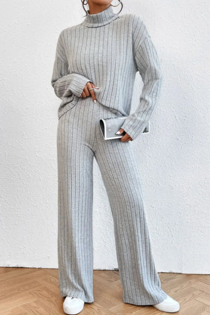 Hazel Blues® |  Mock Neck Dropped Shoulder Top and Pants Set