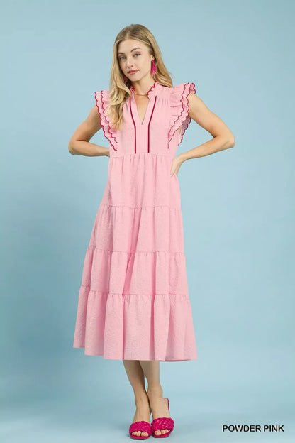 Hazel Blues® |  Umgee Seersucker Ruffle Sleeve Tiered Midi Dress