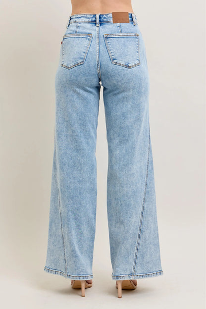 Hazel Blues® | Judy Blue High Waist Wide Leg Jeans with Skewed Inseam