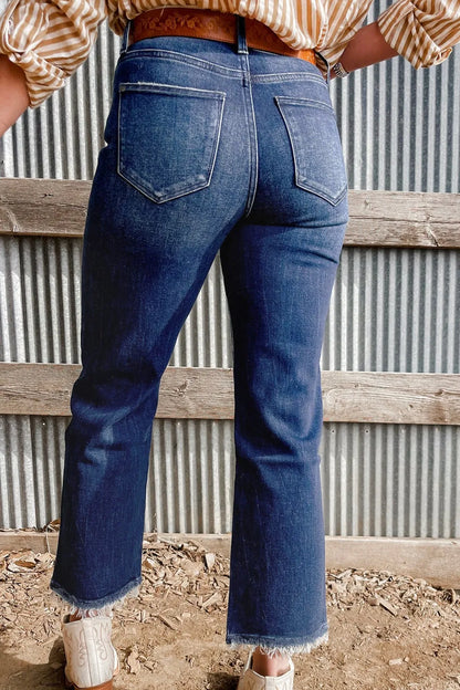 Hazel Blues® |  Mineral Wash Raw Hem High Waist Flared Jeans