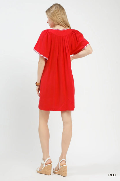 Hazel Blues® |  Umgee Linen Trim Tunic Dress