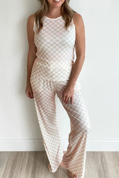 Hazel Blues® |  Ribbed Texture Checkered Print Tank and Pants Set