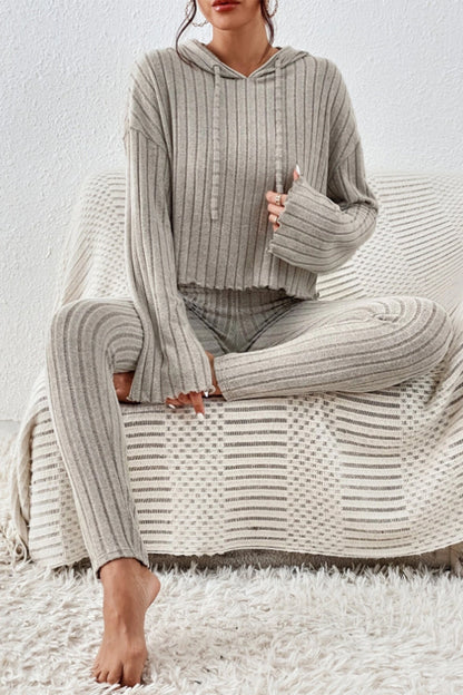 Hazel Blues® |  Lettuce Hem Dropped Shoulder Hooded Top and Pants Set