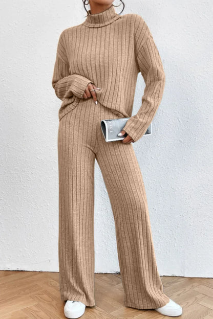 Hazel Blues® |  Mock Neck Dropped Shoulder Top and Pants Set