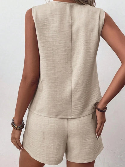 Hazel Blues® |  Button Up Vest and Shorts Set