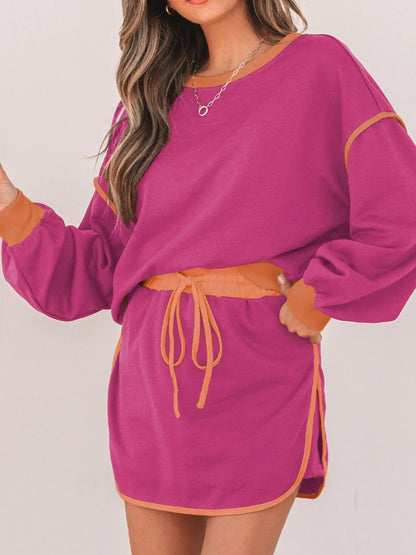 Hazel Blues® |  Contrast Trim Long Sleeve Top and Skort Set