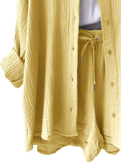 Hazel Blues® |  Textured Button Up Shirt and Shorts Set