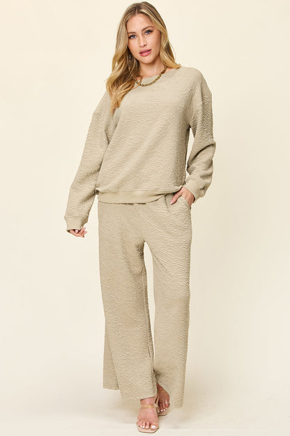 Hazel Blues® |  Double Take Texture Long Sleeve Top and Pants Set