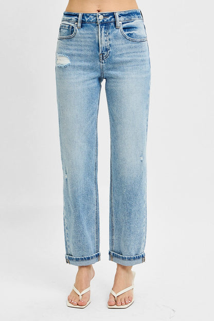 Hazel Blues® | RISEN High Rise Ankle Boyfriend Distressed Jeans