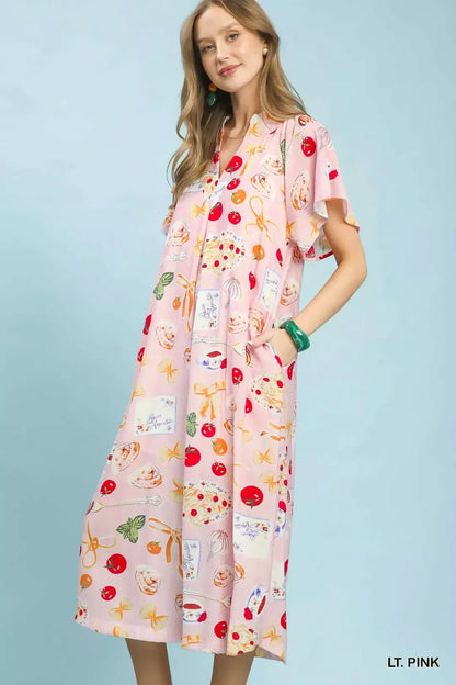 Hazel Blues® |  Umgee Abstract Print Flutter Sleeve Midi Dress
