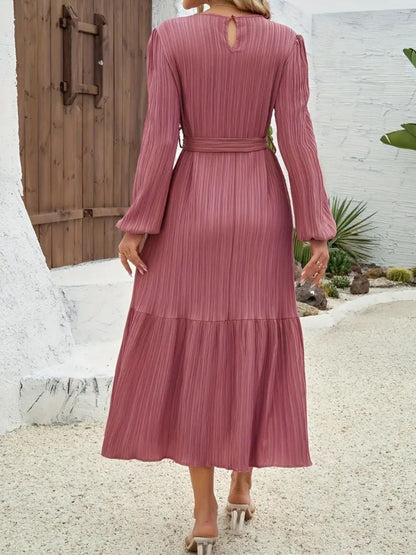 Hazel Blues® |  Tie Waist Tiered Midi Dress