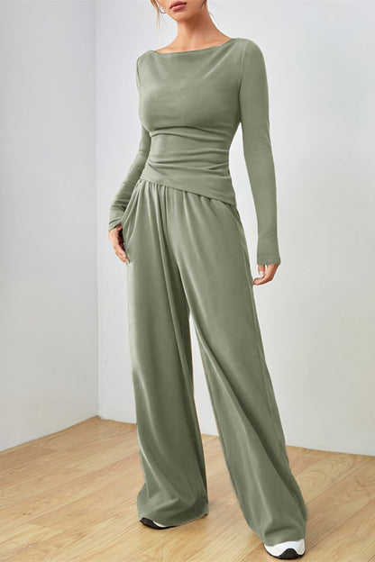 Hazel Blues® |  Boat Neck Long Sleeve Top and Pants Set
