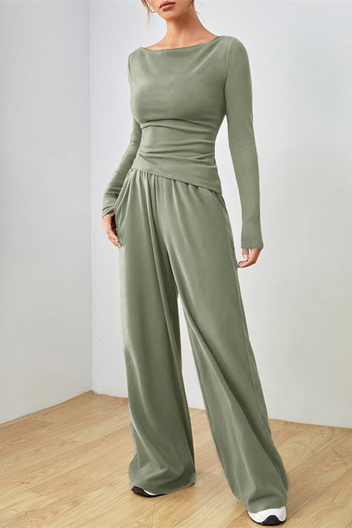 Hazel Blues® |  Boat Neck Long Sleeve Top and Pants Set