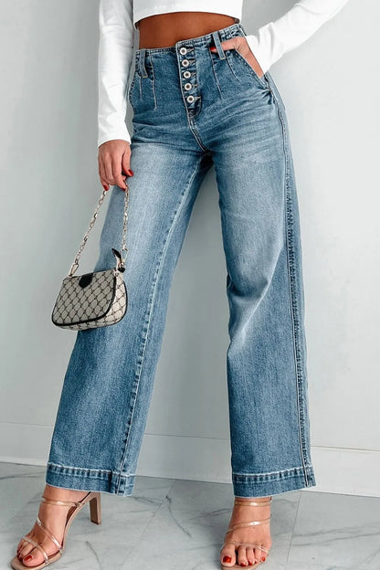 Hazel Blues® |  Button Fly High Waist Jeans