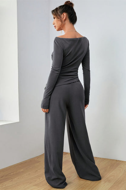 Hazel Blues® |  Boat Neck Long Sleeve Top and Pants Set