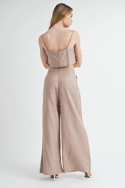 Hazel Blues® |  MABLE Linen Mix Crop Cami and Wide Leg Pants Set