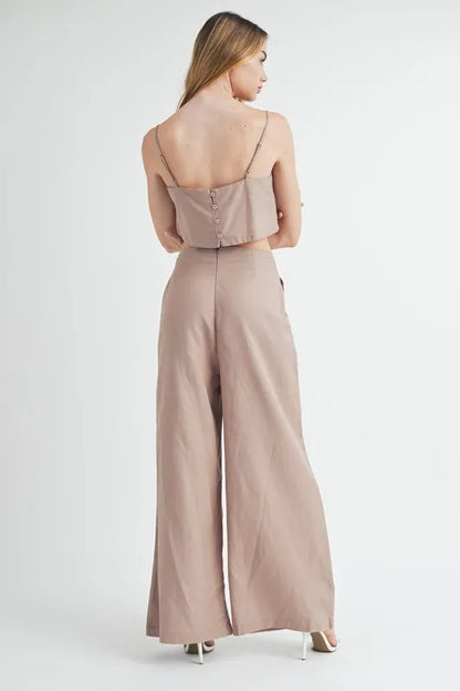 Hazel Blues® |  MABLE Linen Mix Crop Cami and Wide Leg Pants Set